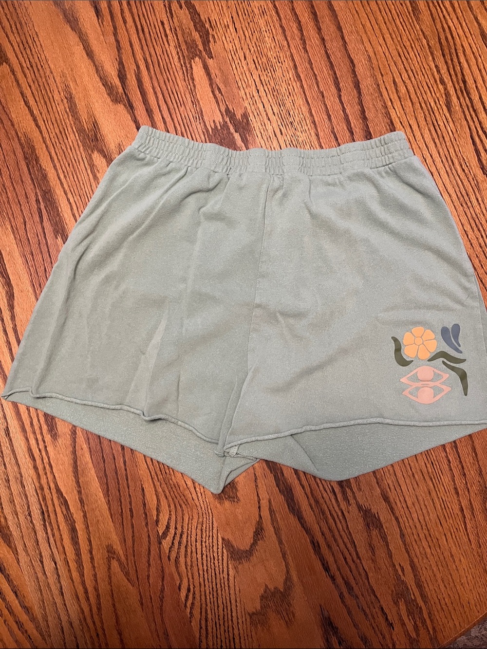 Olive Green Women's Athletic Shorts with Floral Accent